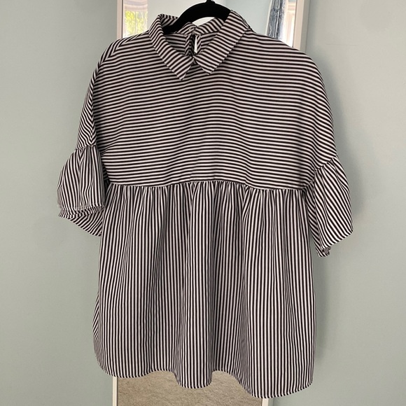 Grey and white striped blouse - manufacturer unknown - Picture 1 of 3